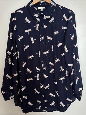 COMO BLU Navy Dragonfly Blouse